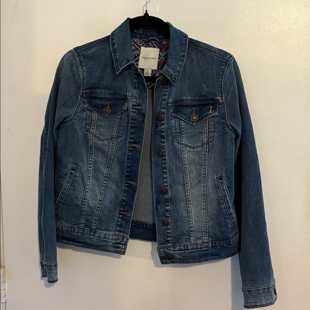 Vintage America Classic Denim Trucker Style Jacket Petite S - Picture 2 of 7
